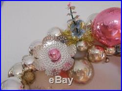 OOAK PINK & SILVER MERCURY GLASS CHRISTMAS ORNAMENT WREATH Vintage ANGELS BELL