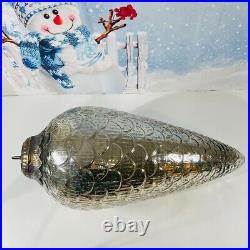Old 1800's Germany Glass Kugel Christmas Ornament Pinecone Silver 20.5