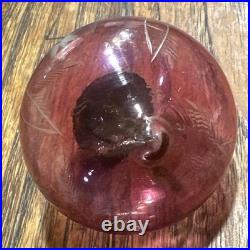 Old Antique Rare Engraved Flower Color Glass Kugel / Christmas Ornament Decor