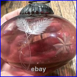 Old Antique Rare Engraved Flower Color Glass Kugel / Christmas Ornament Decor