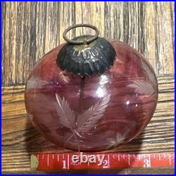 Old Antique Rare Engraved Flower Color Glass Kugel / Christmas Ornament Decor
