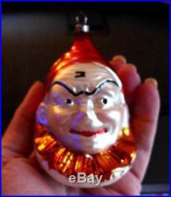 Old Antique Vtg CLOWN Germany Glass Xmas Ornament Hand Painted