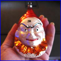 Old Antique Vtg CLOWN Germany Glass Xmas Ornament Hand Painted