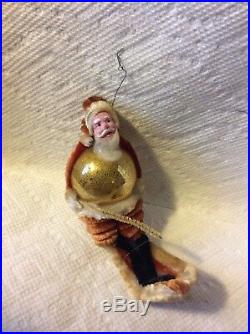 Old Japan Glass Chenille Santa And Sled Christmas Ornament