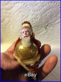 Old Japan Glass Chenille Santa And Sled Christmas Ornament