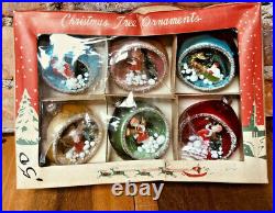 Old Mercury Glass Indent Christmas Ornament Lot 6 Diorama 3D Scene Japan withBox