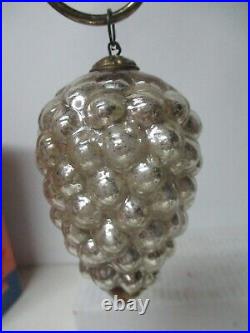 Old Vintage Germany Glass Kugel Christmas Ornament- 3 3/4 Silver Grapes