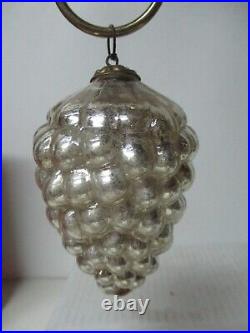 Old Vintage Germany Glass Kugel Christmas Ornament- 3 3/4 Silver Grapes