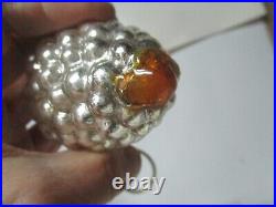 Old Vintage Germany Glass Kugel Christmas Ornament- 3 3/4 Silver Grapes