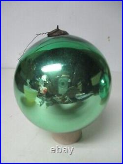 Old Vintage Germany Glass Kugel Christmas Ornament- 4 3/4 Green