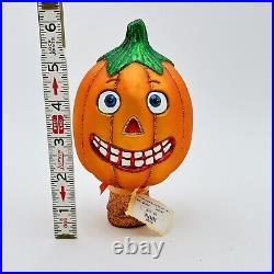 Old World Christmas Glass Halloween Ornament Pumpkin Jack O Lantern Topper NEW