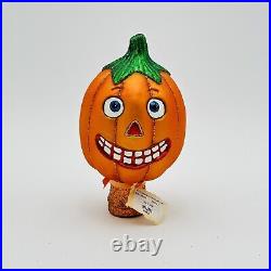 Old World Christmas Glass Halloween Ornament Pumpkin Jack O Lantern Topper NEW