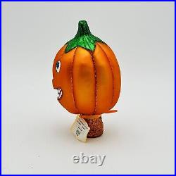 Old World Christmas Glass Halloween Ornament Pumpkin Jack O Lantern Topper NEW