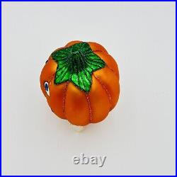 Old World Christmas Glass Halloween Ornament Pumpkin Jack O Lantern Topper NEW