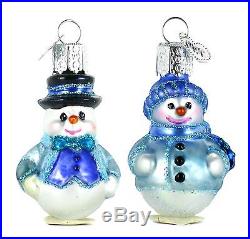 Old World Christmas Mini Frosty Snowman Glass Ornament Set of 2