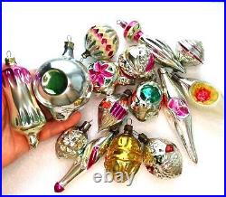 Old set 15 Vintage Ukrainian Glass Christmas Ornaments Xmas Fir-Tree Decorations