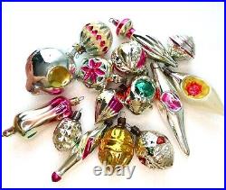 Old set 15 Vintage Ukrainian Glass Christmas Ornaments Xmas Fir-Tree Decorations