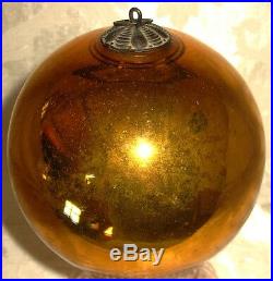 One Hand Blown German GOLD Mercury Glass Antique Christmas Kugel