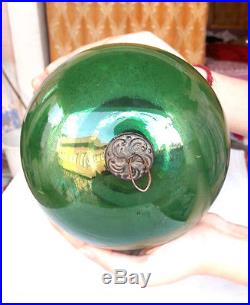 Original Vintage Rare German 6.5 Big Heavy Glass Green Kugel Christmas Ornament