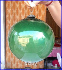 Original Vintage Rare German 6.5 Big Heavy Glass Green Kugel Christmas Ornament