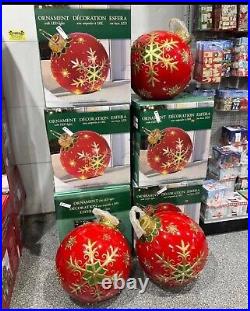 Oversized Red Christmas Ornament with LED Gold Snowflakes Lights