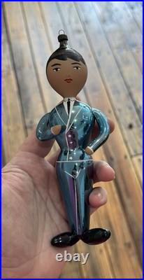Pair Of LARGE Vintage Annealed Glass Christmas Ornaments Pilot & Stewardess RARE