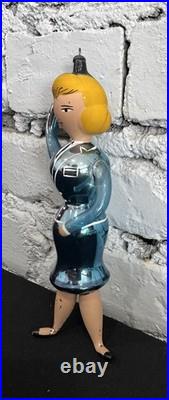 Pair Of LARGE Vintage Annealed Glass Christmas Ornaments Pilot & Stewardess RARE