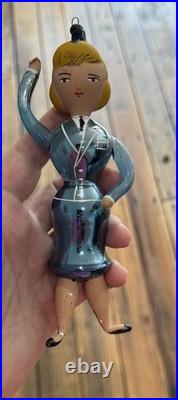 Pair Of LARGE Vintage Annealed Glass Christmas Ornaments Pilot & Stewardess RARE