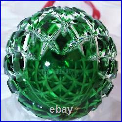 Pair Waterford Crystal 2014 Annual Ornament Christmas Cased Ball Emerald Green