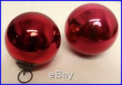 Pair of Ruby Red Vintage German Kugel Christmas Ornaments