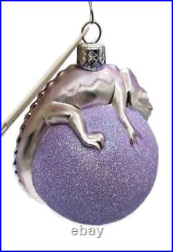 Patricia Breen Chameleon Lavender Blown Glass Christmas Holiday Tree Ornament