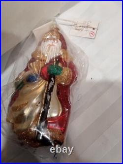 Patricia Breen L Large SANTA CLAUS Christmas Ornament Glitter Glass