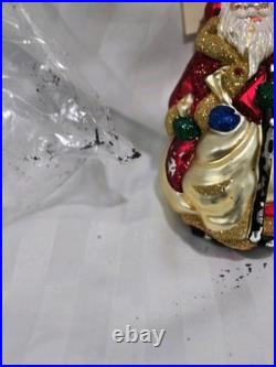 Patricia Breen L Large SANTA CLAUS Christmas Ornament Glitter Glass
