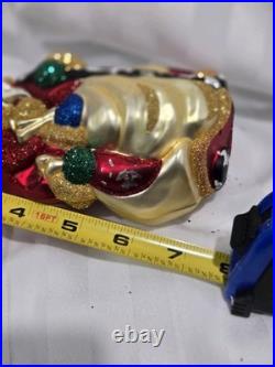Patricia Breen L Large SANTA CLAUS Christmas Ornament Glitter Glass