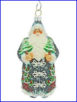Patricia Breen Northern Pine Santa Black Glittered Christmas Holiday Ornament