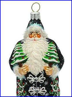Patricia Breen Northern Pine Santa Black Glittered Christmas Holiday Ornament