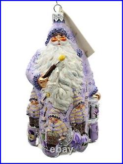 Patricia Breen Painterly Santa Claus Floral Purple Glittered Christmas Ornament