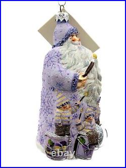 Patricia Breen Painterly Santa Claus Floral Purple Glittered Christmas Ornament
