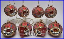 Pier 1 Hand Painted European Glass Indent Christmas Ornament Lot of 8 Large Ball