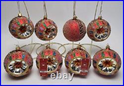 Pier 1 Hand Painted European Glass Indent Christmas Ornament Lot of 8 Large Ball