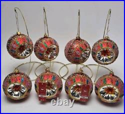 Pier 1 Hand Painted European Glass Indent Christmas Ornament Lot of 8 Large Ball