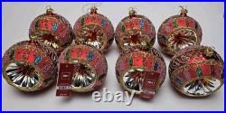 Pier 1 Hand Painted European Glass Indent Christmas Ornament Lot of 8 Large Ball