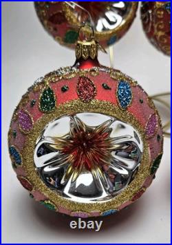 Pier 1 Hand Painted European Glass Indent Christmas Ornament Lot of 8 Large Ball