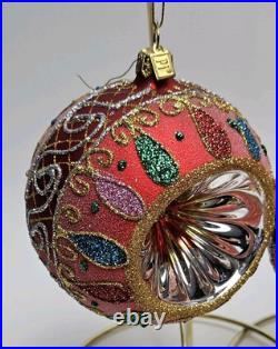 Pier 1 Hand Painted European Glass Indent Christmas Ornament Lot of 8 Large Ball