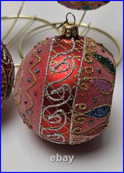 Pier 1 Hand Painted European Glass Indent Christmas Ornament Lot of 8 Large Ball