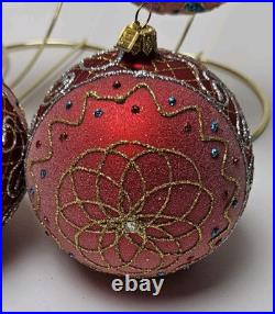 Pier 1 Hand Painted European Glass Indent Christmas Ornament Lot of 8 Large Ball