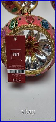 Pier 1 Hand Painted European Glass Indent Christmas Ornament Lot of 8 Large Ball