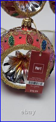 Pier 1 Hand Painted European Glass Indent Christmas Ornament Lot of 8 Large Ball