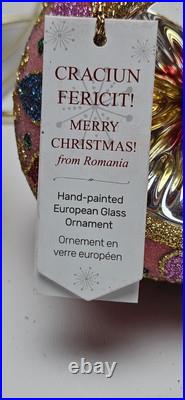 Pier 1 Hand Painted European Glass Indent Christmas Ornament Lot of 8 Large Ball