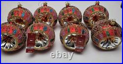 Pier 1 Hand Painted European Glass Indent Christmas Ornament Lot of 8 Large Ball
